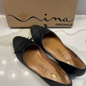 Nina Originals Black Studded Flats with Bow